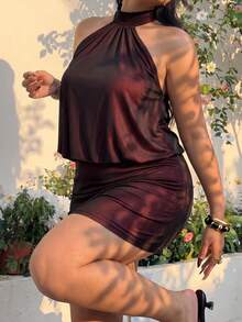 GalTyme 大尺碼女款純色百褶休閒極簡風派對洋裝 - 彩色 - 查看 1