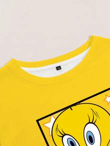 LOONEY TUNES X SHEIN 大尺碼女款卡通印花圓領短袖休閒T恤 - 白色 - 查看 4