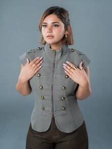 SARA VAULT 2026 New Arrive Minimalism Spring/Summer Women's Retro Mandarin Collar Jacket, Suitable For Commuting Fall - Light Grey - View 4
