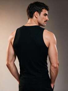 ZURIURI Men's Sexy Vacation Style Slit Tight Metallic Buckle Tank Top - Black - View 2