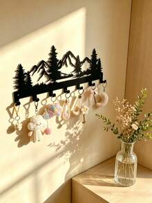 Charming Metal Forest Key Hook, Wall Mounted Key Holder Rack, Easy Install Entryway Organizer, Rustic Mountain Tree Wall Decor, Durable Metal Coat Hanger For Hats Towels Wallets, Modern Farmhouse Style Key Rack, Bathroom Bedroom Storage Accessories - Black - View 2