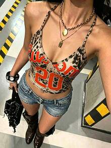 INAWLY Women's Leopard Print Letter & Number Casual Daily Wear Camisole Top - Multicolor - View 7