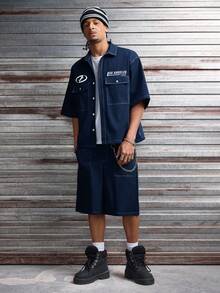 AXEPEAK Conjunto de camisa y pantalones cortos para hombre - Azul Marino - Ver 6
