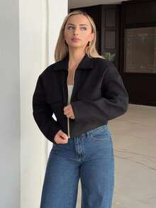 Jeta Ari Women Overcoats Kantong Zip Plain Casual - Hitam - View 3