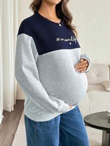 SHEIN Sweatshirt Menyusui Kasual Musim Gugur/Dingin, Motif Blok Warna, Motif Patchwork, Lapisan Termal - MultiWarna - View 5