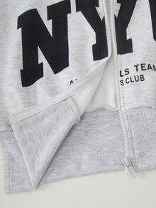 SHEIN 青少年女孩 2 件套連帽衫，拉鍊連帽衫，休閒，寬鬆，針織，返校季，復古，秋季服飾，秋季字母灰色女孩套裝，韓系 - 灰色 - 查看 7