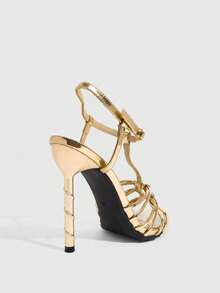 CUCCOO SZL Golden Spiral Heel, Classic T-Band With Stable Structure And Modified Instep, Visually Thin. Strap Weaving Delicacy, Party, Commute, Dating, Pointed V - Gold - View 3