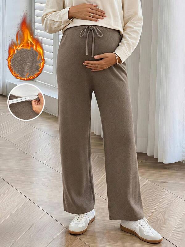 SHEIN Maternity Drawstring Tie Waist Minimalist Solid Color Sweater Pants