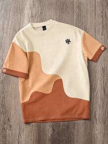 Manfinity Joysei Men's Colorblock Round Neck Casual Short Sleeve T-Shirt, Holiday - Multicolor - View 1