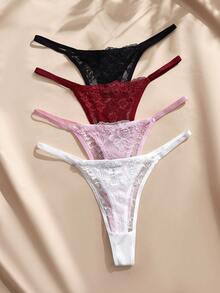 Charlaine 4-teiliges Set Damen-String-Höschen mit Spitzen-Patchwork - Verschiedenfarbig - Übersicht 1