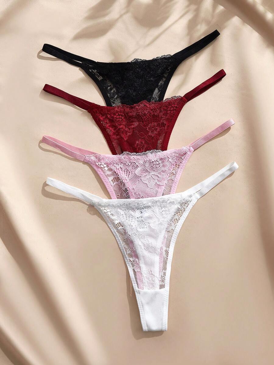 Charlaine 4-teiliges Set Damen-String-Höschen mit Spitzen-Patchwork - Verschiedenfarbig - Übersicht 1