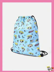 THE POWERPUFF GIRLS X SHEIN Allover Cartoon Character & Tiny Decor Element Print Drawstring Storage Backpack, Lightweight Drawstring Sack Bag For Gym Sports Travel Daily Use - Cartoon-4 - View 2
