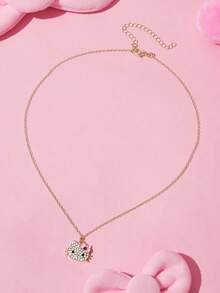 HELLO KITTY AND FRIENDS | SHEIN 時尚金色鋅合金鑲鑽項鍊，卡通肖像設計，適合日常配戴，適合所有臉型，創意禮物，適用於派對、節日、情人節 - 彩色 - 查看 6