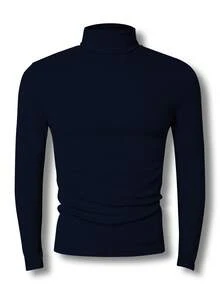 Manfinity Dauomo Men's Casual Everyday Commute Simple Solid Color Turtleneck Long Sleeve Slim Fit T-Shirt, Autumn/Winter - Navy Blue - View 3