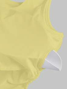 FavEase Solid Color Pleated Padded Fashionable Square Neck Casual Fitted Tank Top - Pale Yellow - View 6