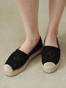 Styleloop Ladies Black Holiday Wind Braided Hemp Rope Platform Shoes Fall Shoes - Black - View 2