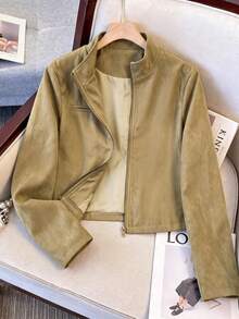 Franclia 2026 Autumn Fashion New Minimalist Street Commute Vintage Faux Suede Long Sleeve Jacket Coat For Women - Khaki - View 1