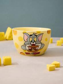 TOM & JERRY X Joivida 1個 X Joivida 陶瓷碗，亮黃色搭配 Together 圖案，裝飾性水果碗，適用於居家廚房、餐廳、客廳，適合裝零食、糖果、甜點、沙拉、收納、蛋糕盤，婚禮、宴會、生日的趣味禮物 - 黃色 - 查看 5