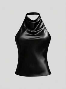 Sweetra Plus Size Satin Sexy Elegant Halter Neck Backless Top And Lace Patchwork Mini Bodycon Skirt 2 Pieces Set Halloween Cocktail Black - Black - View 6