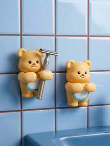 Joivida 1pc Cute Bear Wall-Mounted Razor & Comb Holder, No-Drill Bathroom Storage Rack, Adhesive Organizer For Shower Sink Vanity - Multicolor - View 2