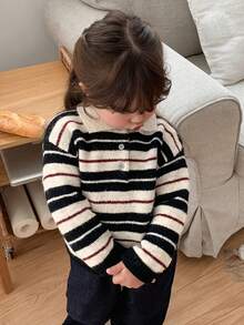 DAZY Infant (Girl) Collared Striped Long Sleeve Sweater Toddler Fall - Black - View 6