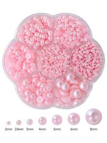 粉色珍珠美甲飾品 2000顆半圓珍珠 梅花盒裝 混尺寸 2-10mm 適用沙龍 DIY 美甲 3D 指甲飾品寶石裝飾用品 - 粉色 - 查看 3