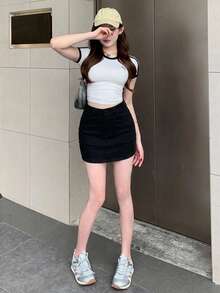 DAZY 秋季人造羊毛黑色休閒街頭派對宴會運動女款裙 Y2K - 黑色 - 查看 3