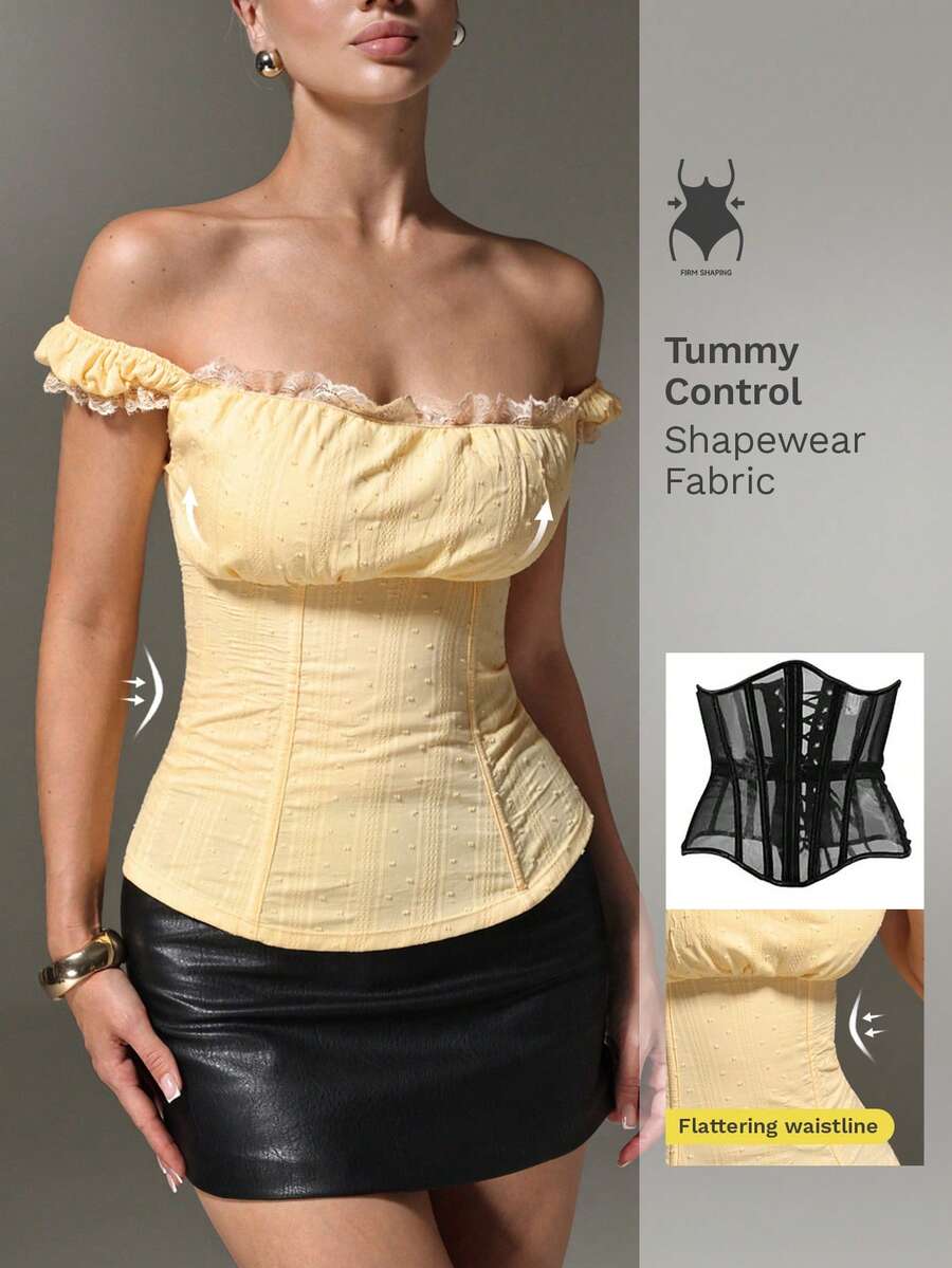 Nuvra Women's Off-Shoulder Fitted Versatile Casual Top - Yellow - View 1