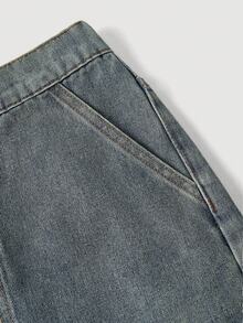 Jeanoix Celana Jeans Denim Kargo Potongan Lurus Tanpa Peregangan Ukuran Plus - Biru - View 6