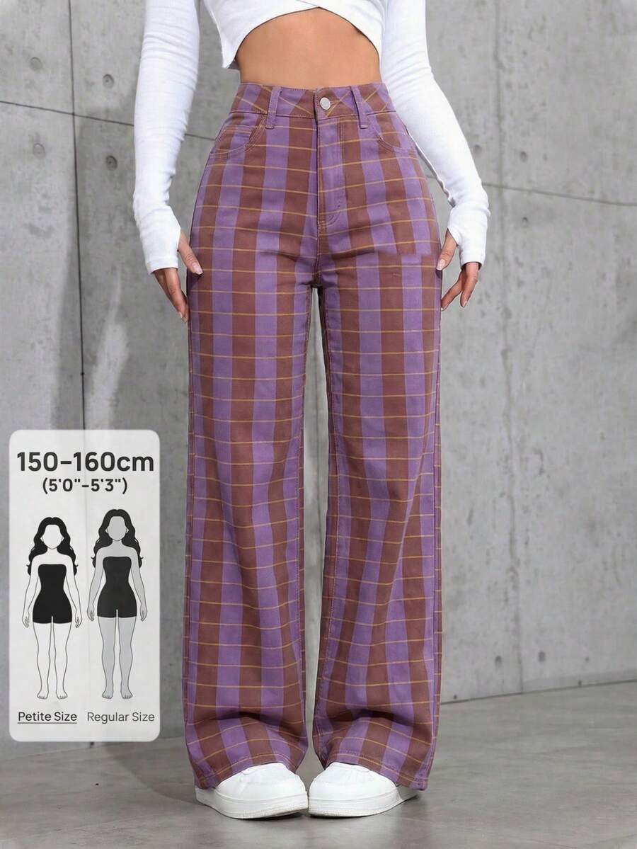 INAWLY Celana Jeans Denim Potongan Lurus dengan Garis-Garis Warna Kontras - MultiWarna - View 1