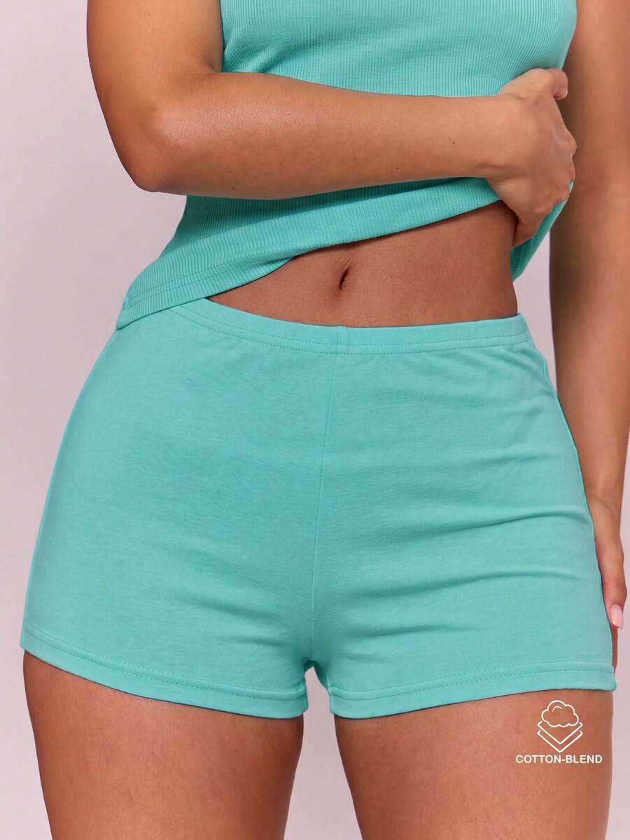 MUSERA ESSENTIALS Shorts micro mini ajustados de mezcla de algodón, primavera verano, vacaciones, uso diario, básicos lindos, simples y esenciales - Agua verde azul - Ver 1