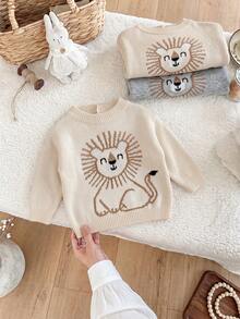 Newborn Baby Cute Lion Pattern Drop Shoulder Long Sleeve Pullover Suitable For Spring And Autumn - Apricot - View 8