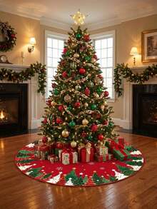 One Piece Retro Country Style Christmas Tree Dress, Snowman Pattern Holiday Decoration Apron, Christmas Tree Base Table Mat Christmas Atmosphere Arrangement Supplies - multicolor - View 7