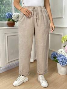 EMERY ROSE Plus Size Women Casual Solid Color Harem Pants Fall - Apricot - View 8