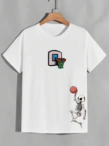Manfinity Dauomo Hombres Camiseta esqueleto con con estampado de baloncesto - Blanco - Ver 1