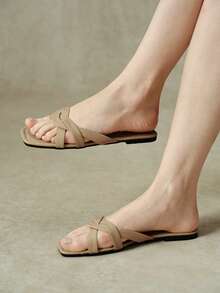 Styleloop Sandalias planas de verano con hebilla para mujer - Albaricoque - Ver 3