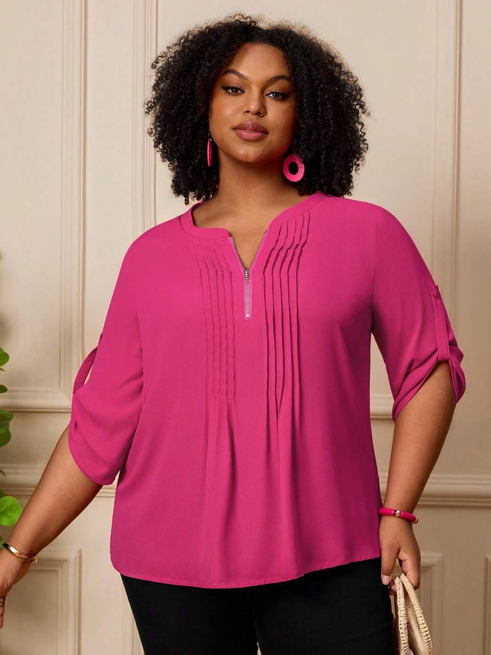 Plus Size Women's Half Zip Round Neck Elegant Blouses Casual Formal Office Evening Autumn Mint Green Fall Winter 2026