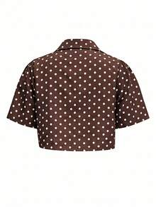 SHEIN Clasi 女士波点图案短袖衬衫和吊带连衣裙休闲两件套 - 棕色 - 查看 10