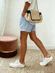 SHEIN LUNE Women's Casual Striped Shorts, Summer - Blue and White - View 3