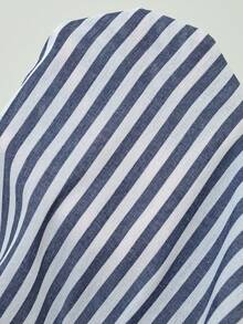SHEIN CURVE+ قميص مطرز مخطط مطبوع بياقة واقفة وأكمام طويلة، مقاس كبير، مخطط، شتاء 2026 22W - ازرق وابيض - مشاهدة 7