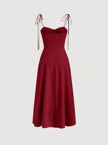 SHEIN MOD 連帶肩帶胸衣式長紅色cam​​i連衣裙 - 酒紅色 - 查看 2
