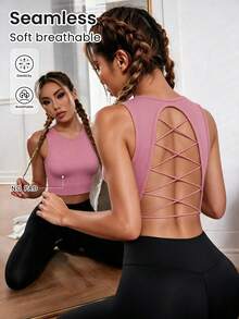 Slayform Slayform Women's Seamless Open Back Sports Tank Top - Pink - View 1