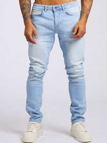 ROMWE MEN Spring/Summer Casual Men Cotton Washed Jeans, School - Light Wash - View 3