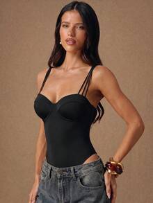 SHEIN BAE 女款極簡百搭純色連身衣，適合日常穿著 - 黑色 - 查看 7