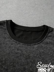 ROMWE MEN Men's Colorblock Patchwork Skull Print 2 In 1 Casual T-Shirt - Black - View 3