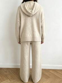 Cévolie Women's Hooded Sweater & Knitted Pants Set - Apricot - View 2