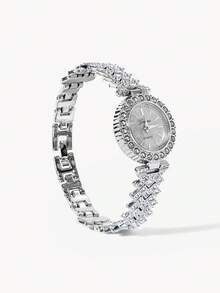 Opalesca 2pcs Or 1pc Bracelet Set, Elegant And  Luxury Women's Quartz Watch Set, Includes  Silver Diamond-Encrusted Quartz Watch And  Full Diamond  Bracelet. - Silver - View 4