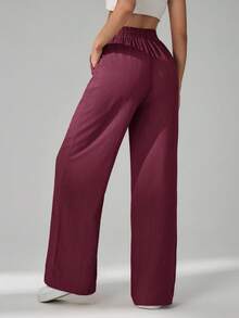SHEIN Tall 女款休閒百搭純色直筒長褲 - 酒紅色 - 查看 2
