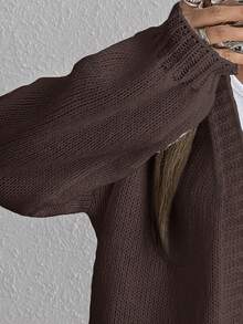 SHEIN Unity 女款純色休閒百搭日常穿著長袖開襟衫 - 棕色 - 查看 4