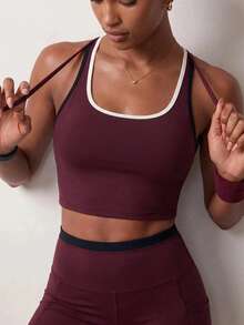 Zivah Women's Cropped Top And High Waist Shorts Set - Colorblock Casual Sports Outfit For Fitness Workout Year Round - Burgundy - View 4